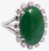 An attractive jade and diamond cluster ring