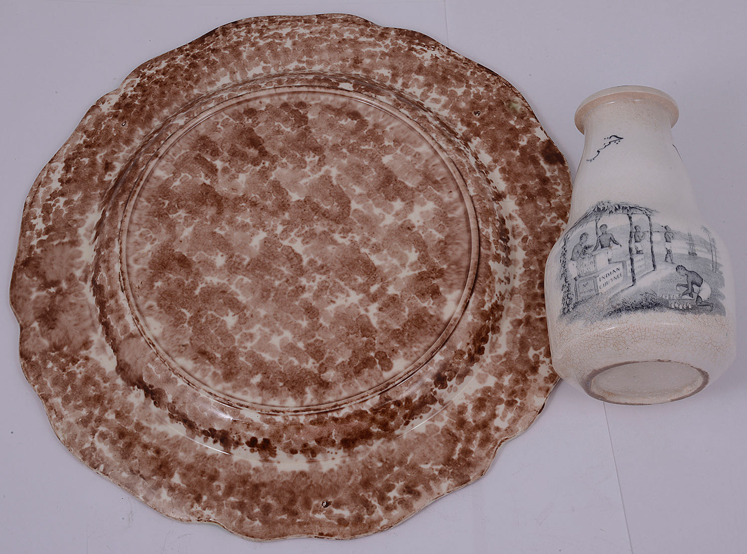 A Batty's Indian Chutney pottery jar and a late 18th c. Whieldon plate - Image 2 of 2