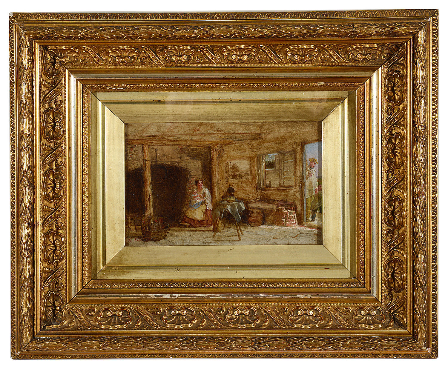 George Hardy (Brit. 1822-1909) 'Interior scene' oil on panel signed lower left 1839, framed