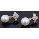 A pair of 18ct gold diamond and pearl drop earrings