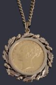 A Victorian full sovereign with a shield back dated 1866