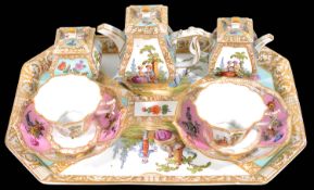 An early 20th c. Dresden matched porcelain tete a tete cabaret tea service