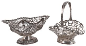 An Edwardian silver pedestal bon bon dish and an Edwardian silver bonbon basket