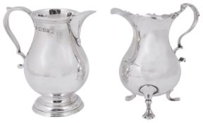 A George II silver cream jug and an Elizabeth II George II style sparrow beak cream jug