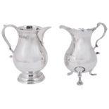 A George II silver cream jug and an Elizabeth II George II style sparrow beak cream jug