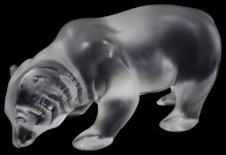 A Lalique frosted crystal glass sculpture of a polar bear