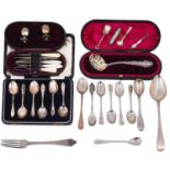 A small selection of silver to include assorted spoons and other items
