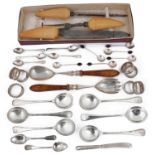 Selection of mostly 20th c. silver; Mappin and Webb ivory handled carving set