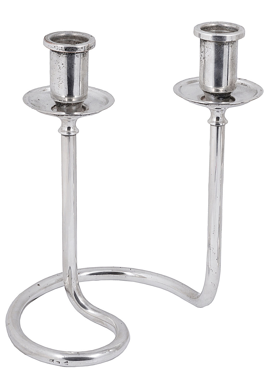 Silver on copper twin handled wine cooler; with a French Modernist design silver plated candelabrum - Image 2 of 3