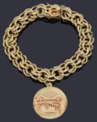 An attractive American gold two row fancy circular link chain bracelet