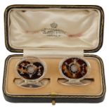 A pair of George V silver and tortoiseshell menu holders