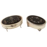Two George V silver mounted tortoiseshell and pique work jewellery boxes