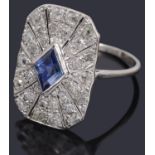 A delicate Art Deco sapphire and diamond cluster ring