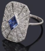 A delicate Art Deco sapphire and diamond cluster ring