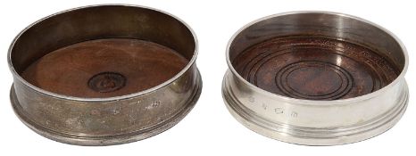 Two contemporary silver bottle coasters