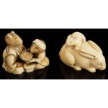 Two late 19th/early 20th c. Japanese Meiji period carved ivory netsuke