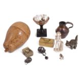 19th c and later miniature items to incl. a turned hardstone tazza; carved ivory figure of Napoleon