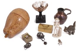 19th c and later miniature items to incl. a turned hardstone tazza; carved ivory figure of Napoleon