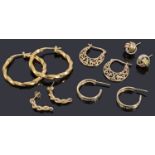 A collection of 9ct gold earrings