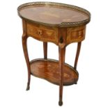 A late 19th century French Louis XVI style kingwood and marquetry oval occasional table