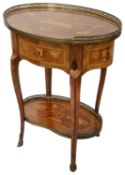 A late 19th century French Louis XVI style kingwood and marquetry oval occasional table