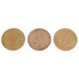 Three half sovereigns,