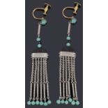 A pair of Art Deco white metal fringe drop earrings
