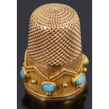 A Victorian gold and turquoise thimble