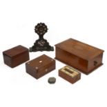 A Victorian papier mache watch stand and 19th century and later boxes