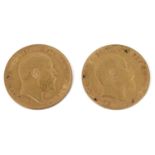 Two Edward VII half sovereigns dated 1910 and 1910