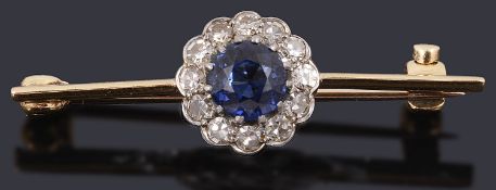 A Victorian sapphire and diamond cluster bar brooch