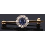 A Victorian sapphire and diamond cluster bar brooch