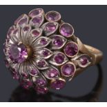 An Indian pink sapphire tiered cluster ring,