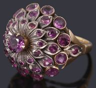 An Indian pink sapphire tiered cluster ring,