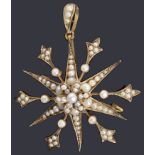 A Victorian gold split pearl starburst brooch/pendant