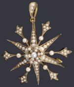 A Victorian gold split pearl starburst brooch/pendant