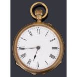 A Swiss 18ct gold ladies open face fob watch