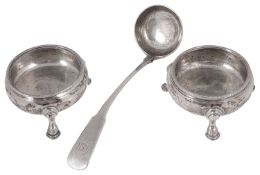 An early 19th c Scot. provincial silver fiddle pattern toddy ladle; others