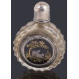 A George III silver mounted cut glass and opaline glass scent bottle c.1780