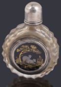 A George III silver mounted cut glass and opaline glass scent bottle c.1780