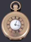 A 9ct gold keyless top wound half hunter pocket watch