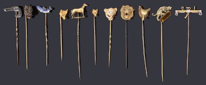 A collection of interesting and novelty 19th century stick pins