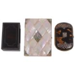 A Victorian mother of pearl and nacre veneered card case, others