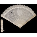 An early 19th c Chinese export Canton carved ivory brise fan; 19th c French carved ivory bodkin case