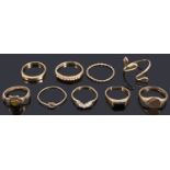 Nine assorted gold rings