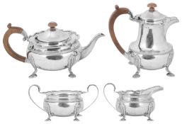 A George VI silver four piece neo-classical style tea service