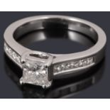 A beautiful 18ct white gold single stone princess cut diamond set ring