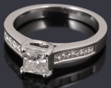 A beautiful 18ct white gold single stone princess cut diamond set ring