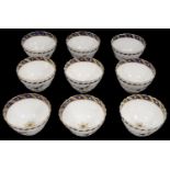 Nine Flight Worcester tea bowls c.1785