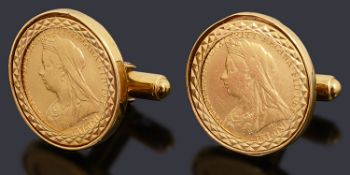 A pair of Victorian half sovereigns cufflinks,